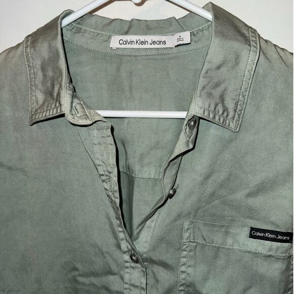 New Calvin Klein Jeans Women's Button Down Sage Acid Wash Shirt size M - Picture 4 of 8